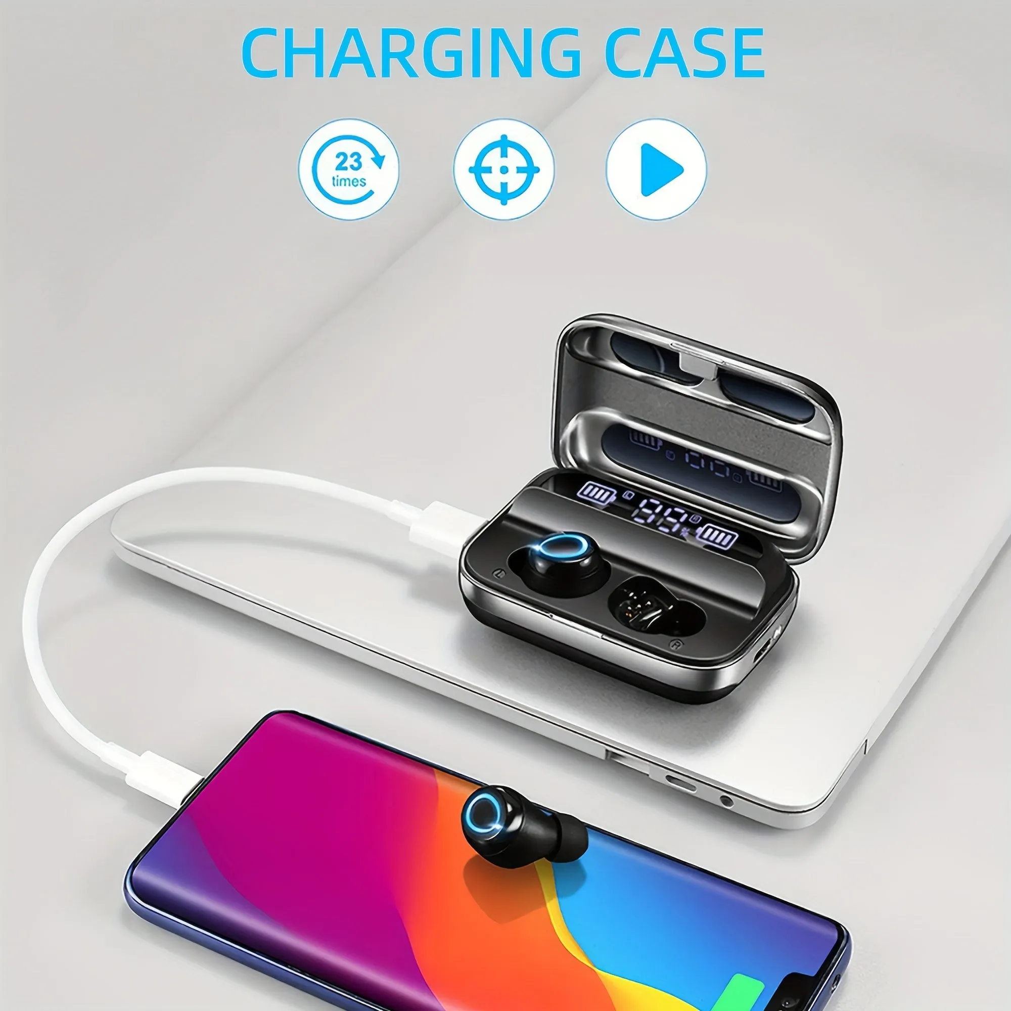 Wireless Earbuds, 140H Playtime Wireless Earphones HD Stereo Noise Cancelling Headphones in Ear with Mic, USB-C Charging Case, Headset for Sports