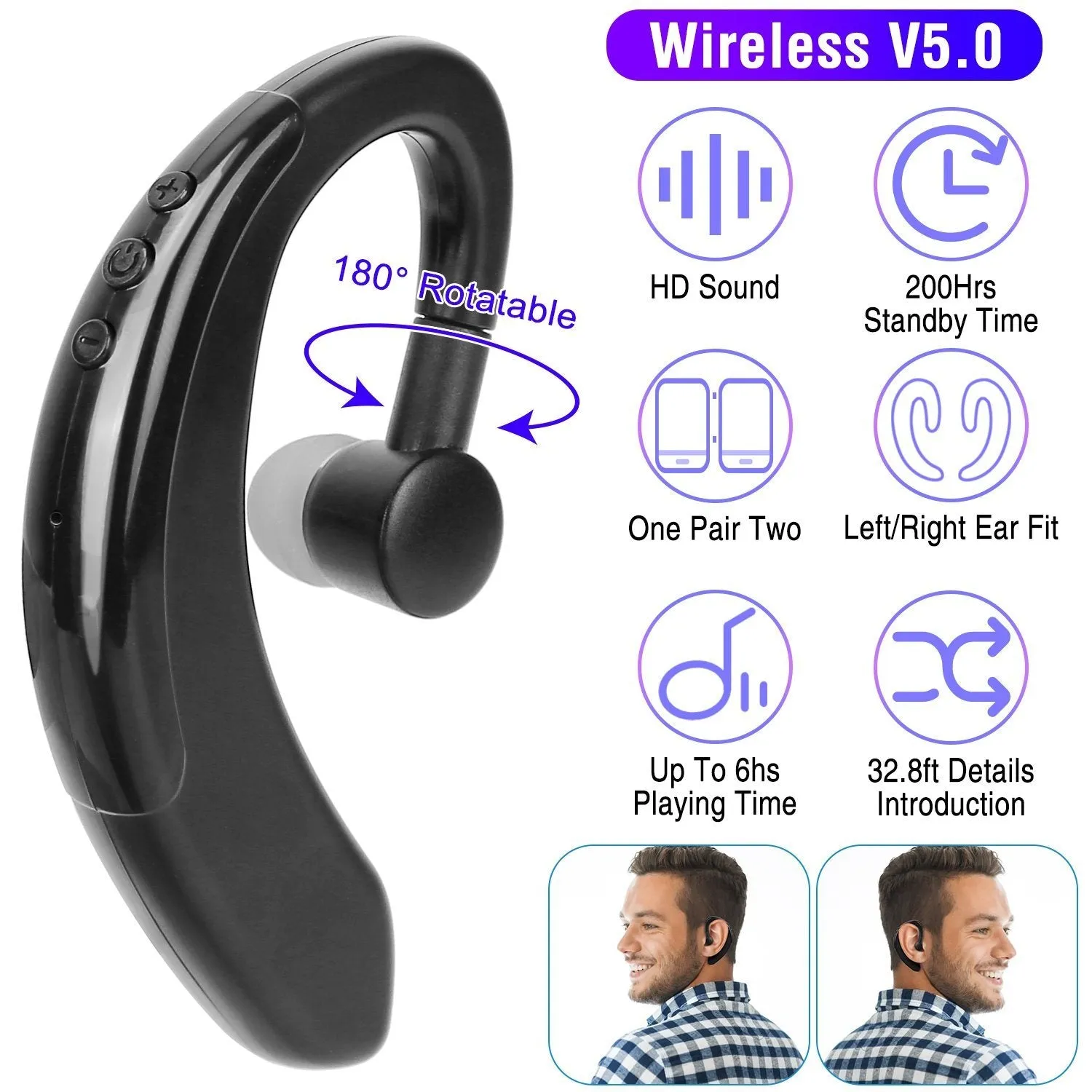 Wireless V5.0 Earpiece Noise Cancelling Driving Earbud