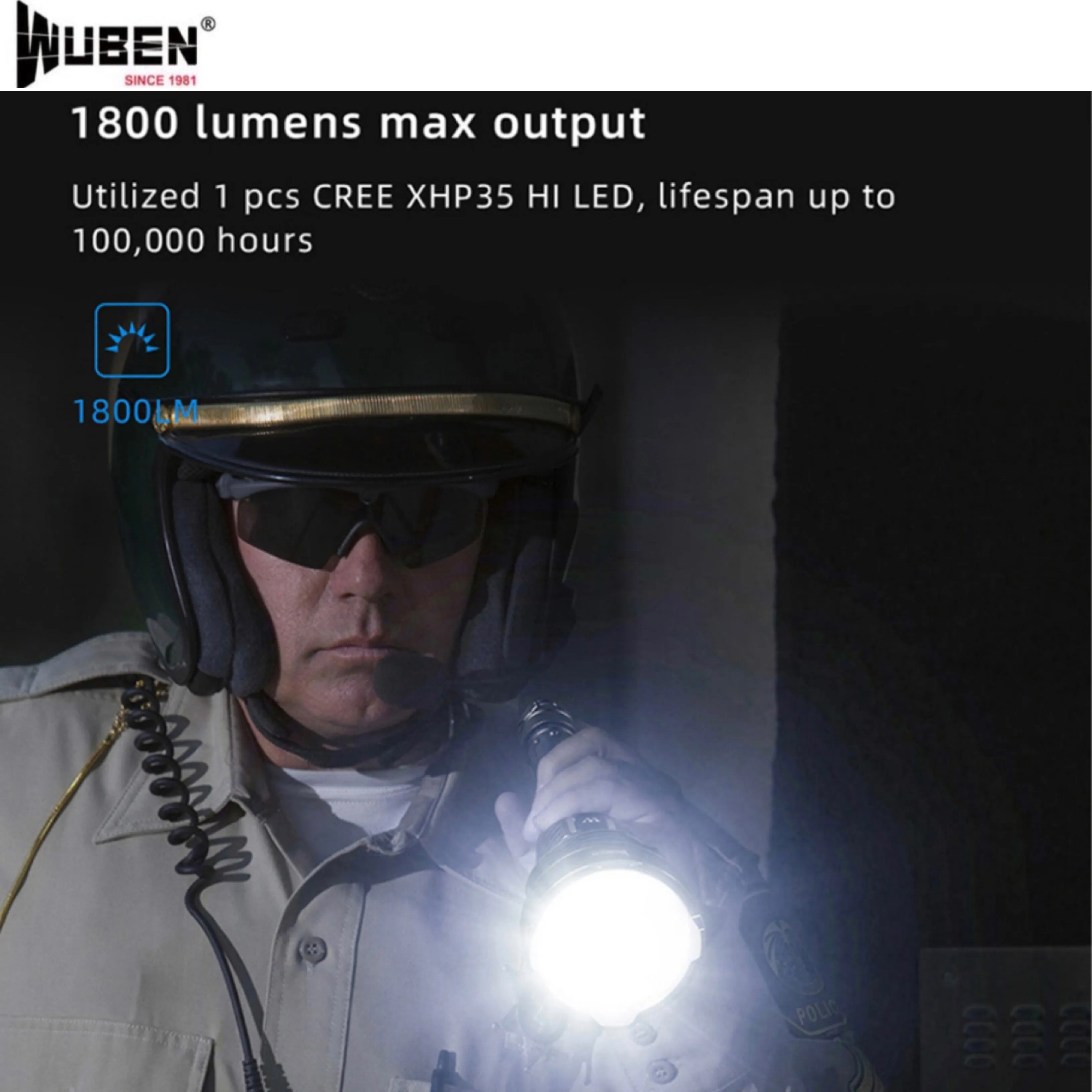 WUBEN H8 1800LMS 250000CD 1000M Tactical Flashlight