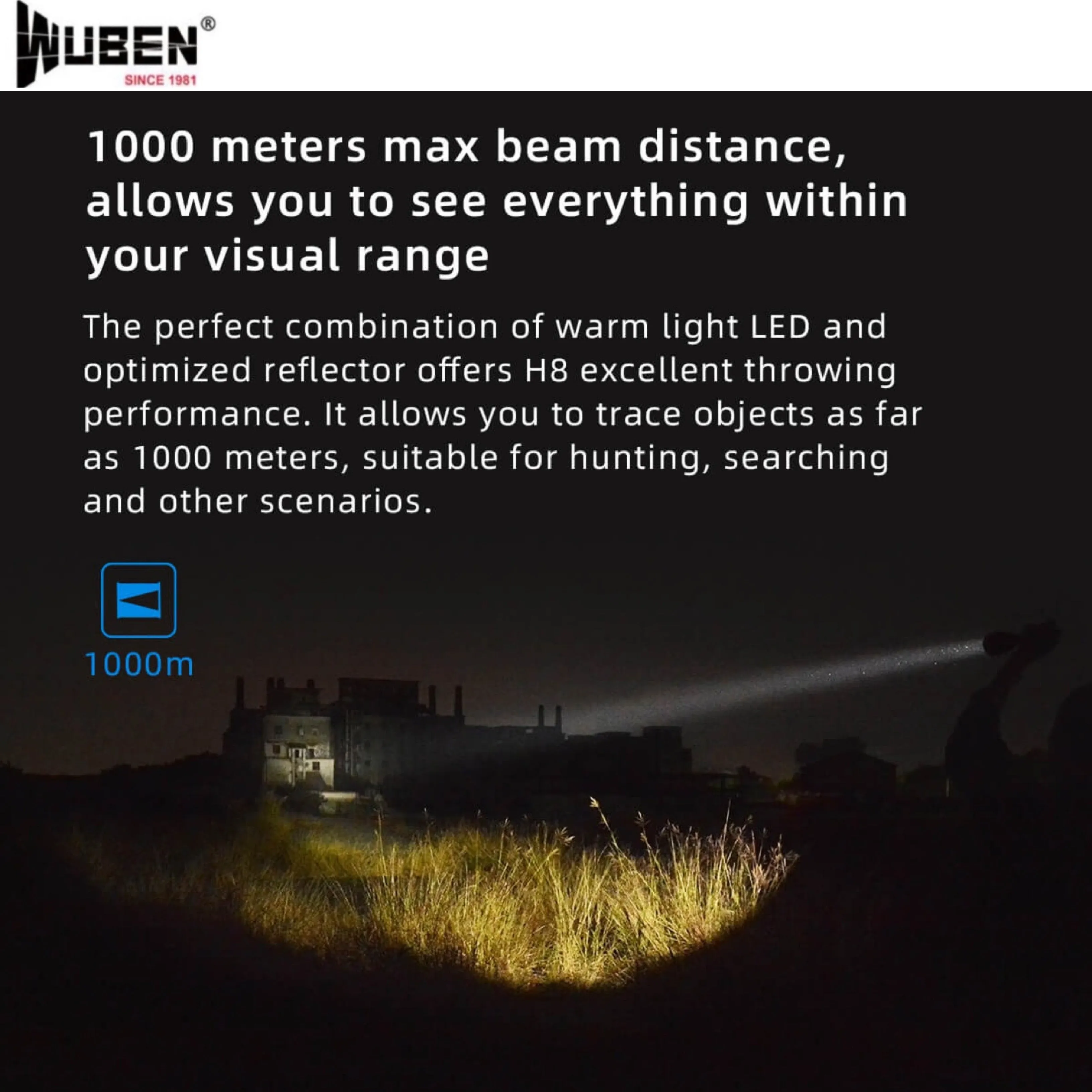 WUBEN H8 1800LMS 250000CD 1000M Tactical Flashlight