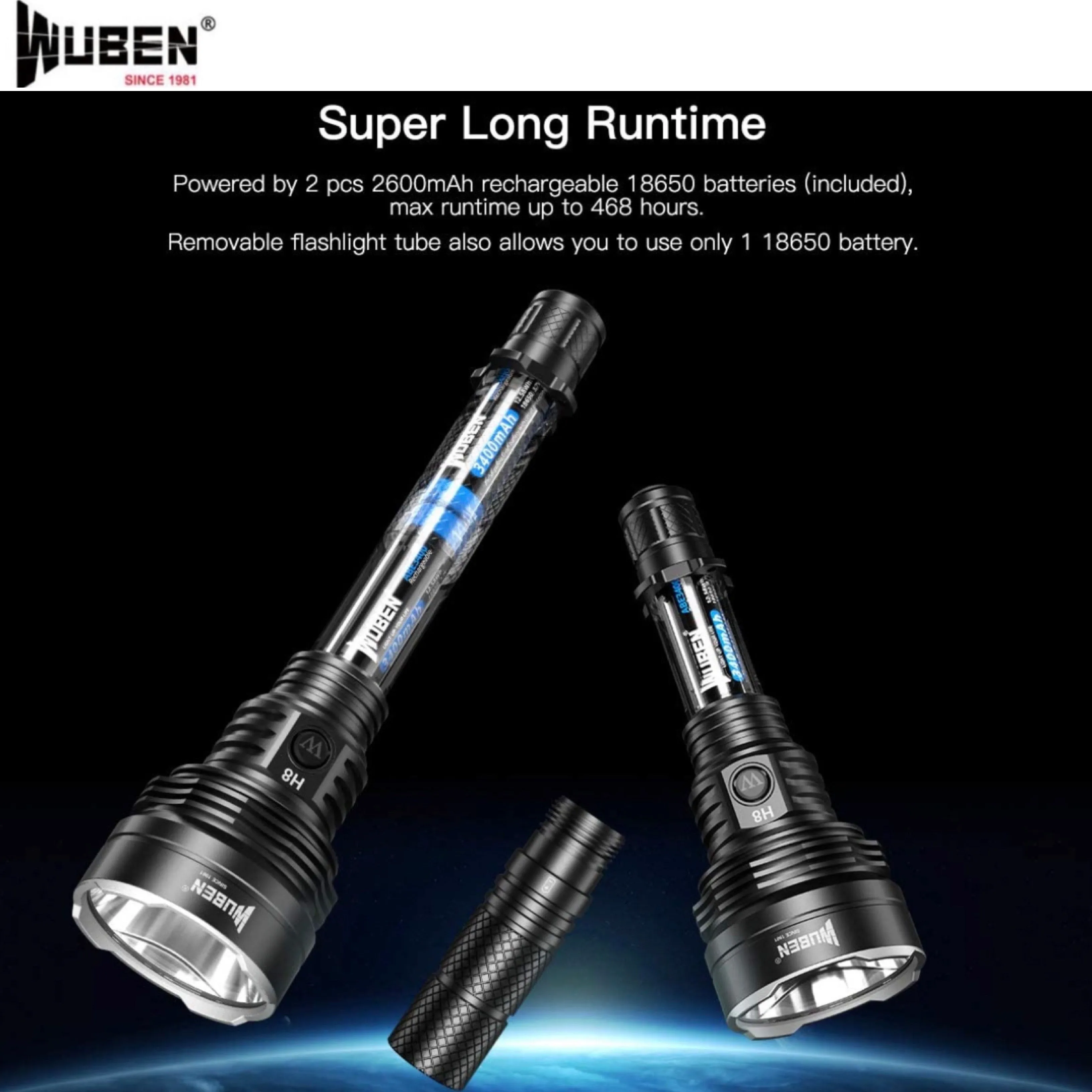 WUBEN H8 1800LMS 250000CD 1000M Tactical Flashlight